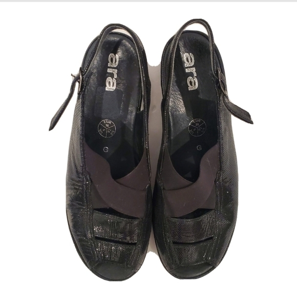 Ara Black Leather Elastic Sandals - Picture 1 of 6